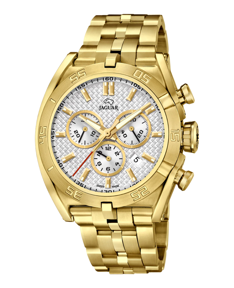 Jaguar Executive J853/1 reloj hombre cronógrafo acero plateado pulsera dorada