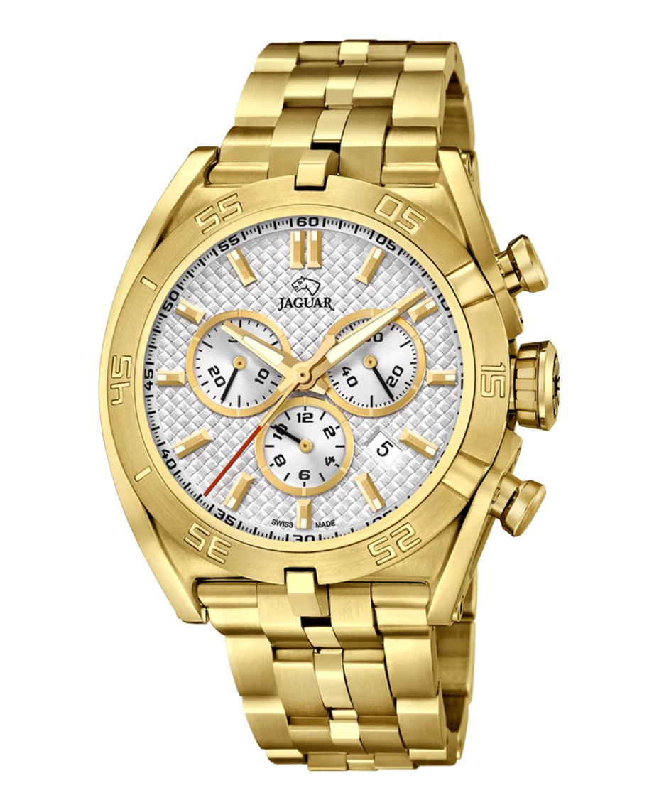 Jaguar Executive J853/1 reloj hombre cronógrafo acero plateado pulsera dorada