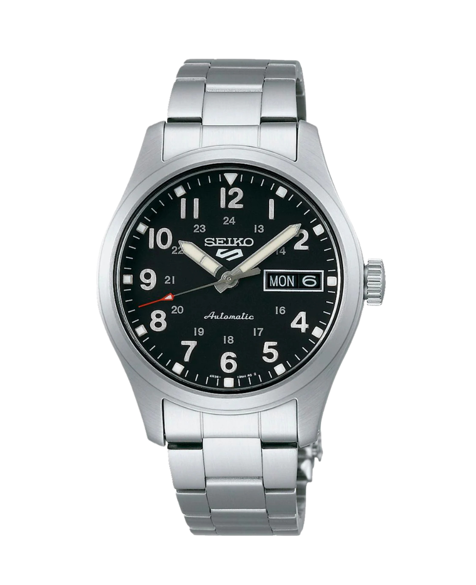 Seiko 5 Sports Field SRPJ81K1 reloj hombre acero esfera negra 36mm