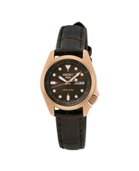 Seiko 5 Sports Mini Automático SRE006K1 reloj mujer acero dorado correa marrón