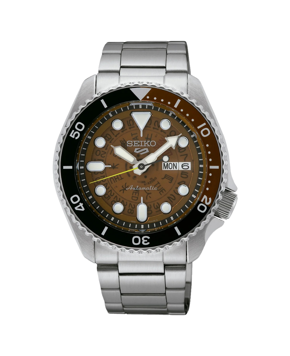 Seiko 5 Sports SRPJ47K1 reloj hombre acero esfera naranja automático deportivo