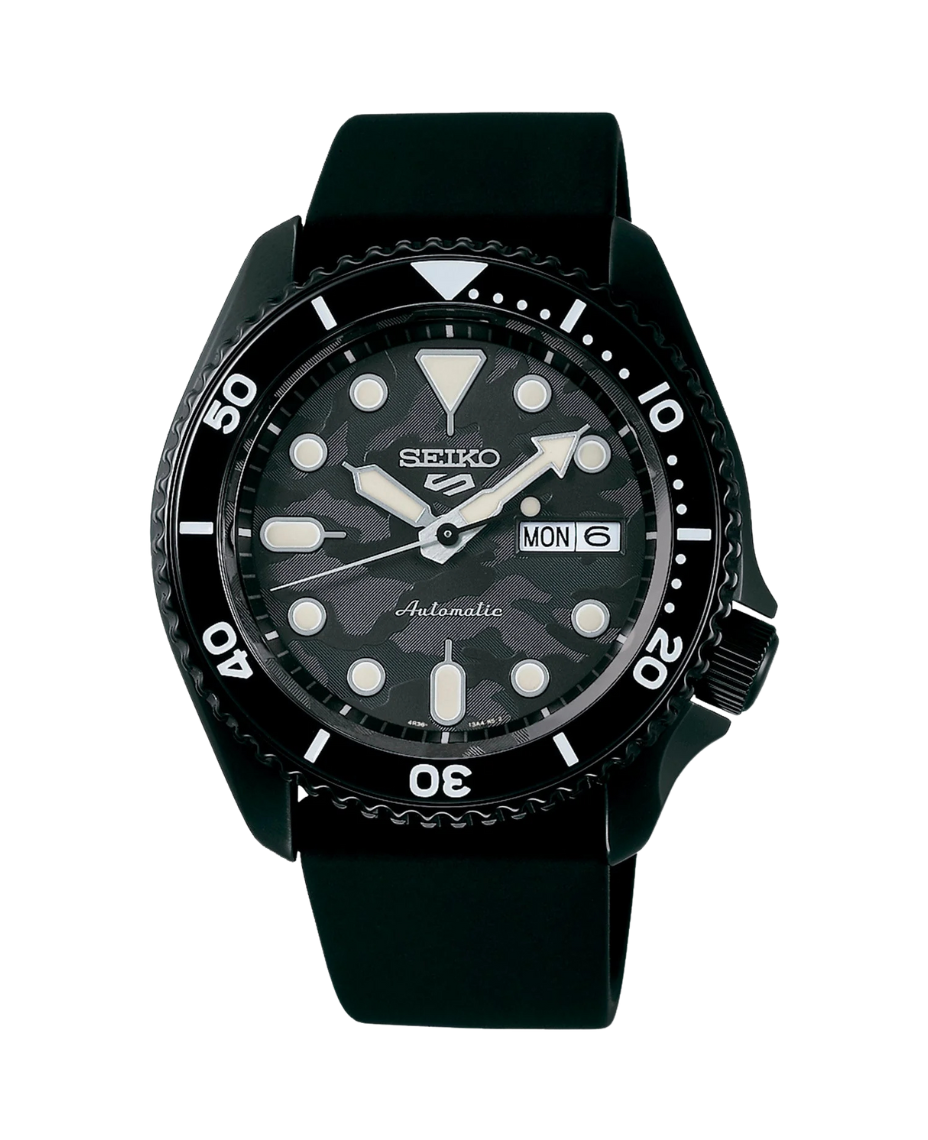 Seiko 5 Sports Street Style Yuto Horigome SRPJ39K1 reloj hombre acero negro silicona