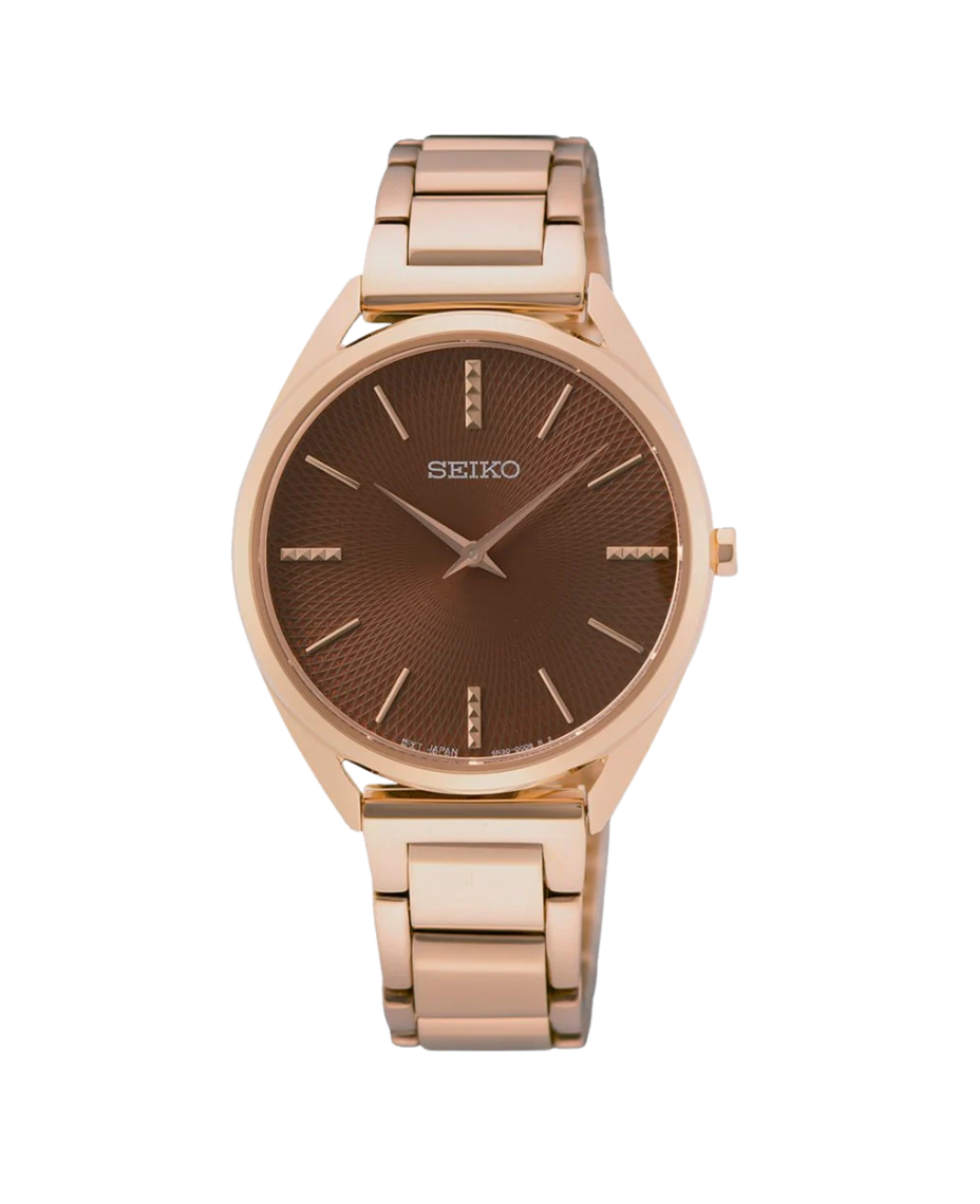 Seiko Ladies Cuarzo SWR062P1 reloj mujer acero oro rosa esfera marrón