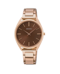 Seiko Ladies Cuarzo SWR062P1 reloj mujer acero oro rosa esfera marrón