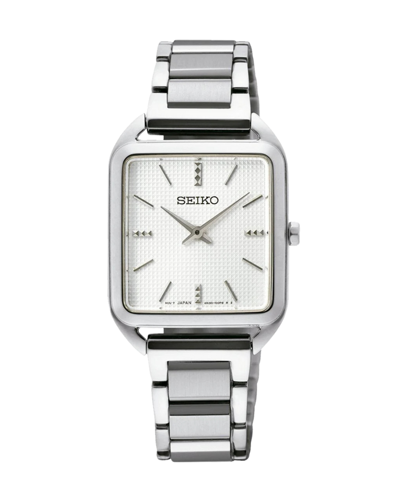 Seiko Ladies Cuarzo SWR073P1 reloj mujer acero plata caja cuadrada esfera blanca