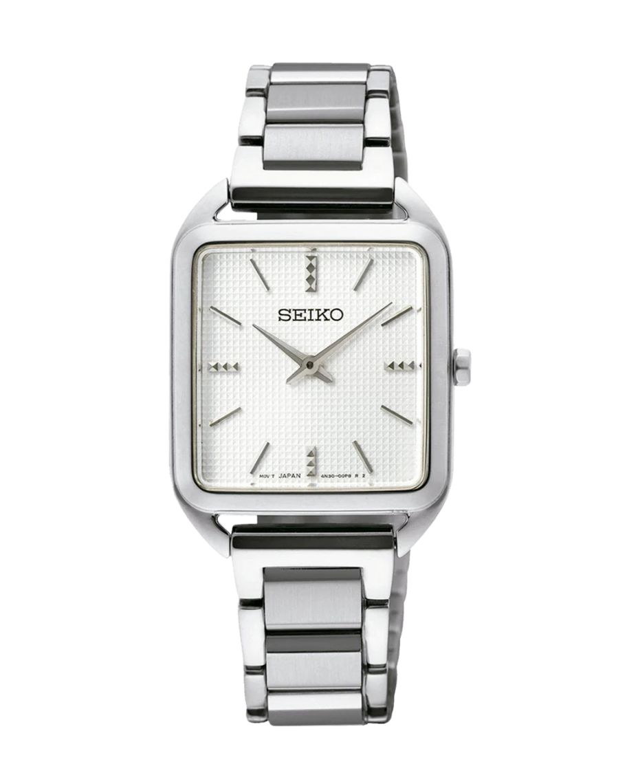 Seiko Ladies Cuarzo SWR073P1 reloj mujer acero plata caja cuadrada esfera blanca