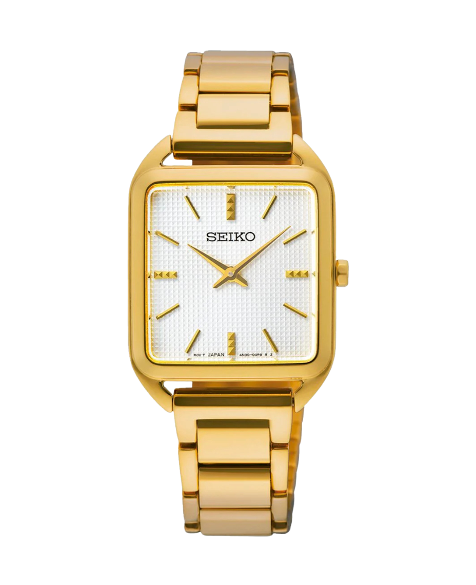 Seiko Ladies Cuarzo SWR078P1 reloj mujer acero dorado cuadrado esfera blanca