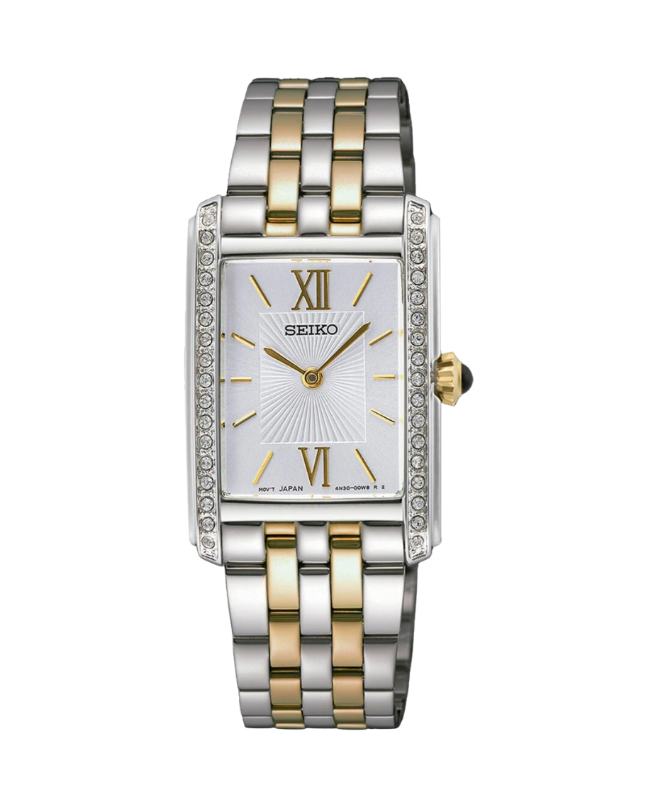 Seiko Ladies Cuarzo SWR093P1 reloj mujer acero rectangular dorado blanco
