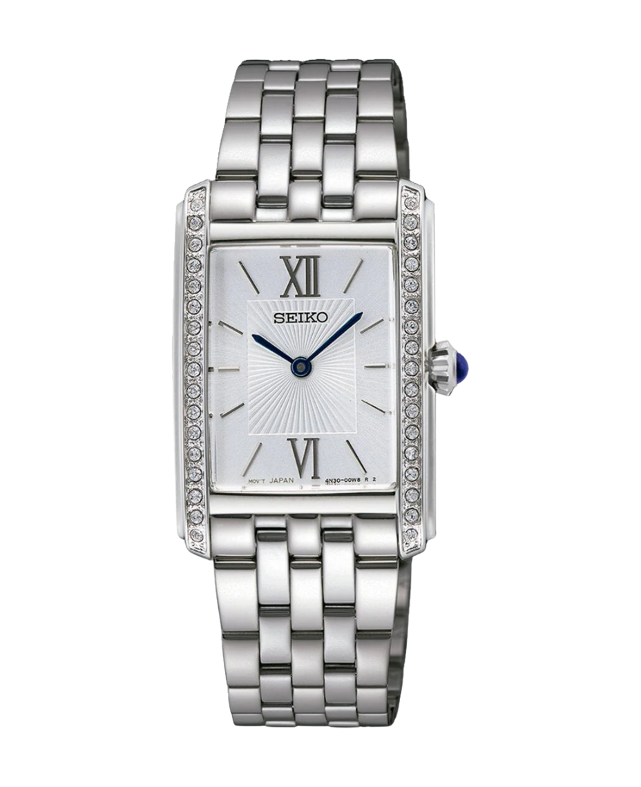Seiko Ladies Cuarzo SWR091P1 reloj mujer acero plateado rectangular esfera blanca