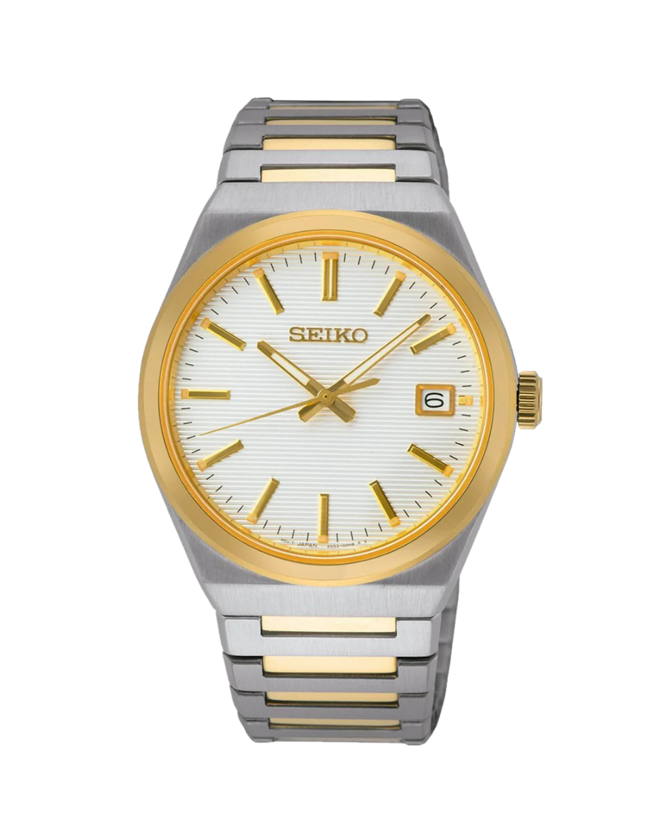 Seiko Neo Classic SUR558P1 reloj hombre acero bicolor oro plata esfera blanca