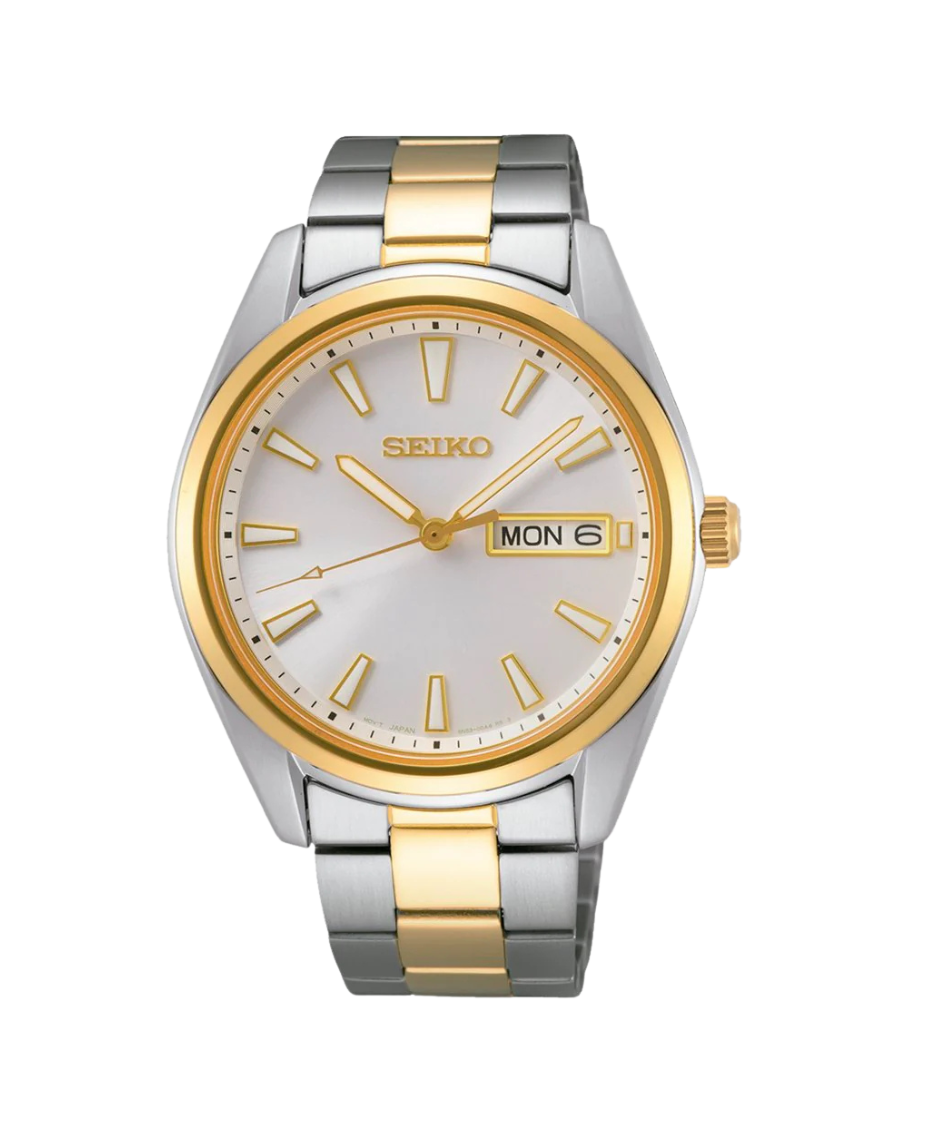 Seiko Neo Classic SUR446P1 reloj hombre acero bicolor plata oro esfera blanca