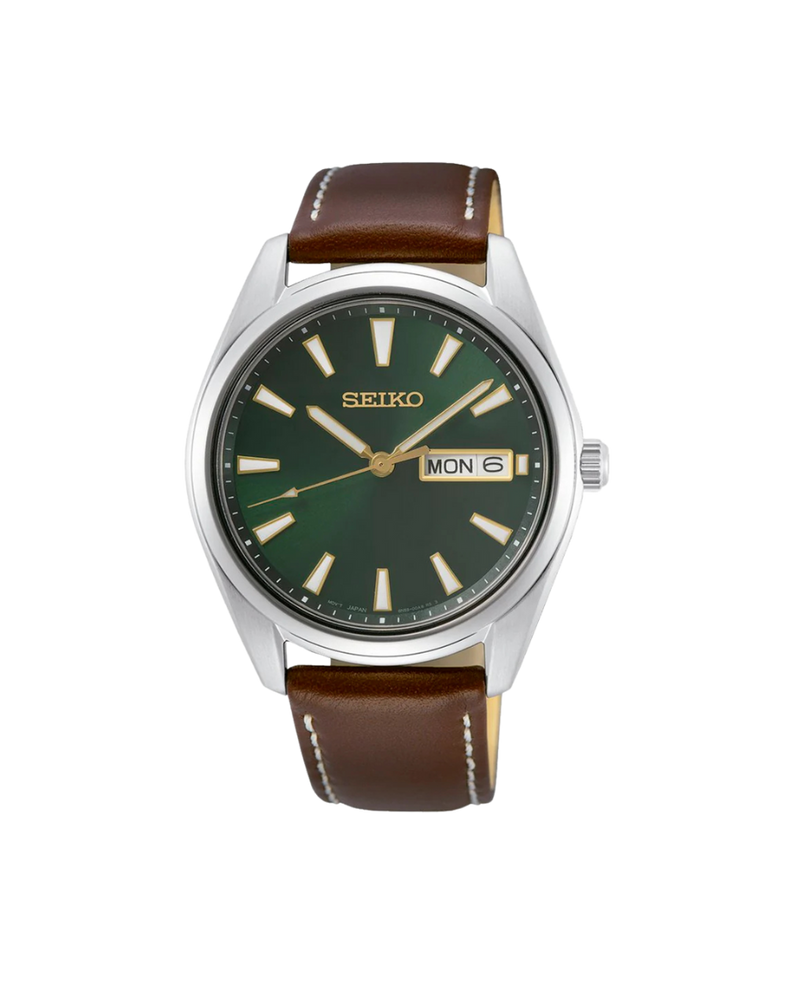 Seiko Neo Classic SUR449P1 reloj hombre acero esfera verde correa piel marrón