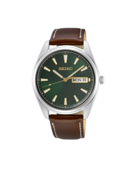 Seiko Neo Classic SUR449P1 reloj hombre acero esfera verde correa piel marrón