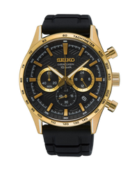 Seiko Neo Sports Cronógrafo SSB446P1 reloj hombre acero dorado correa silicona negra
