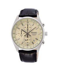Seiko Neo Sports Cuarzo Cronógrafo SSB383P1 reloj hombre acero blanco correa piel marrón