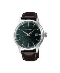 Seiko Presage Cocktail Automático SRPD37J1 reloj hombre acero esfera verde correa cuero marrón
