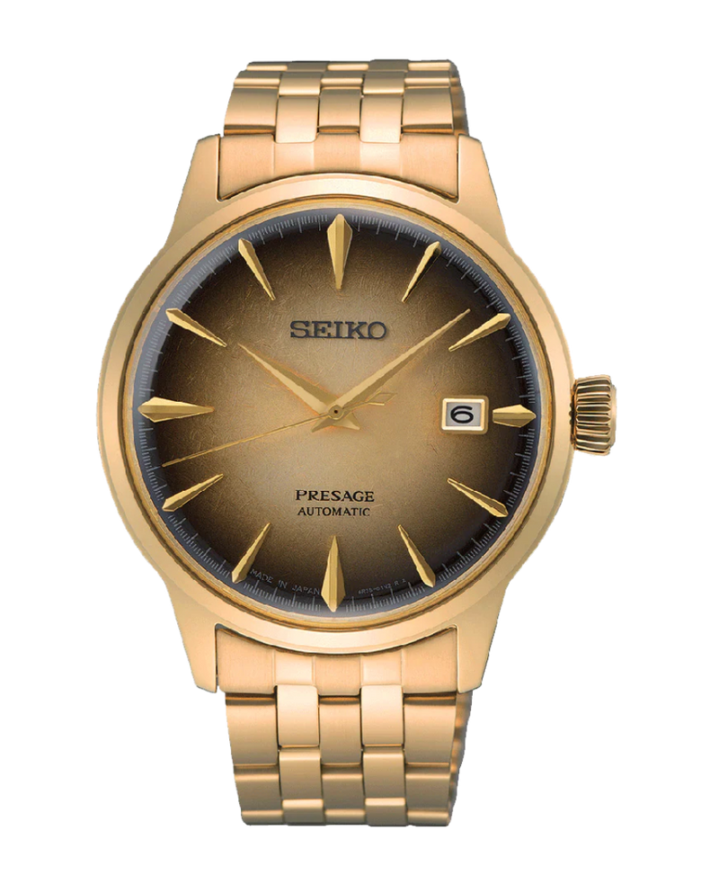 Seiko Presage Cocktail SRPK48J1 reloj hombre acero dorado esfera negra automático