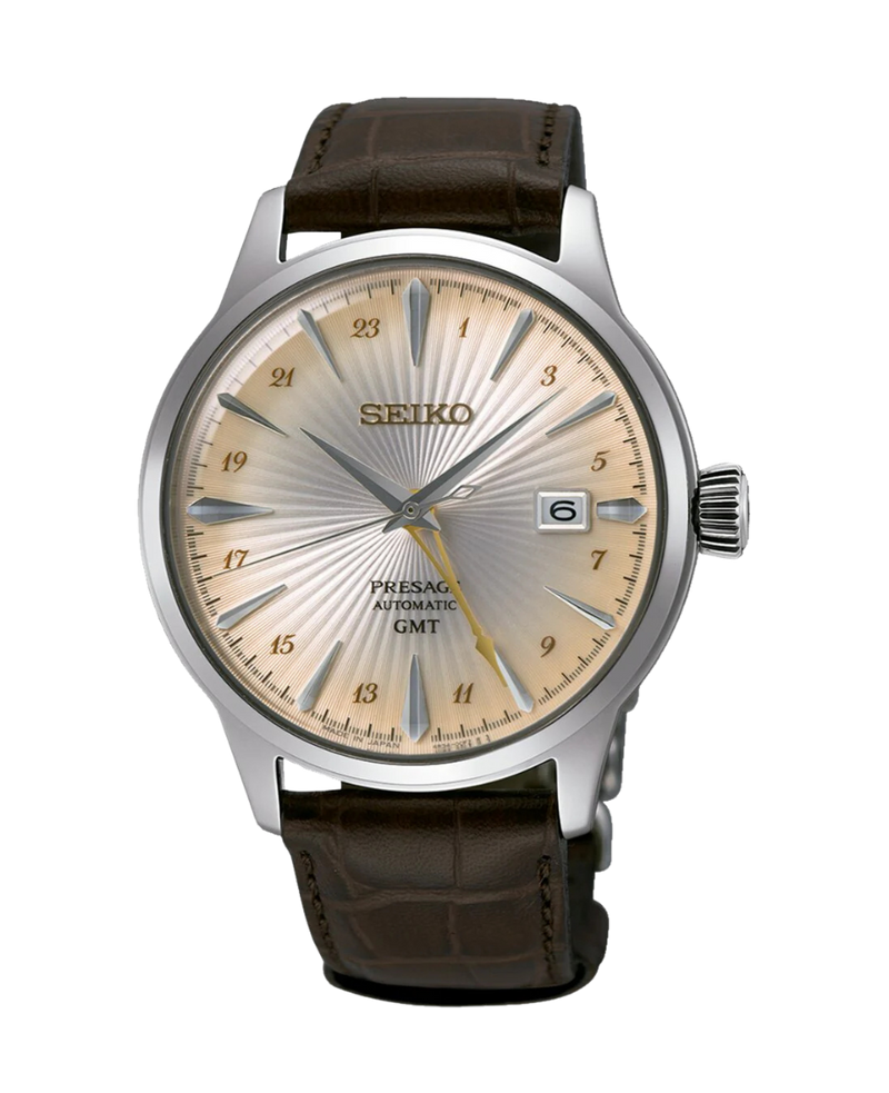 Seiko Presage Cocktail SSK041J1 reloj hombre acero esfera champagne correa cuero marrón