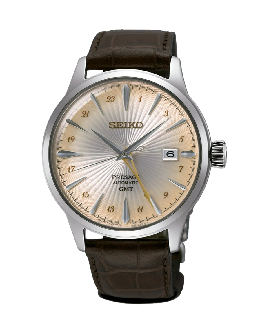 Seiko Presage Cocktail SSK041J1 reloj hombre acero esfera champagne correa cuero marrón