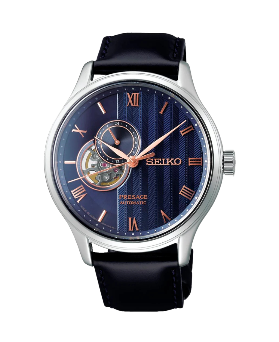 Seiko Presage Jardín Japonés Automático SSA421J1 reloj hombre acero esfera azul correa cuero negro