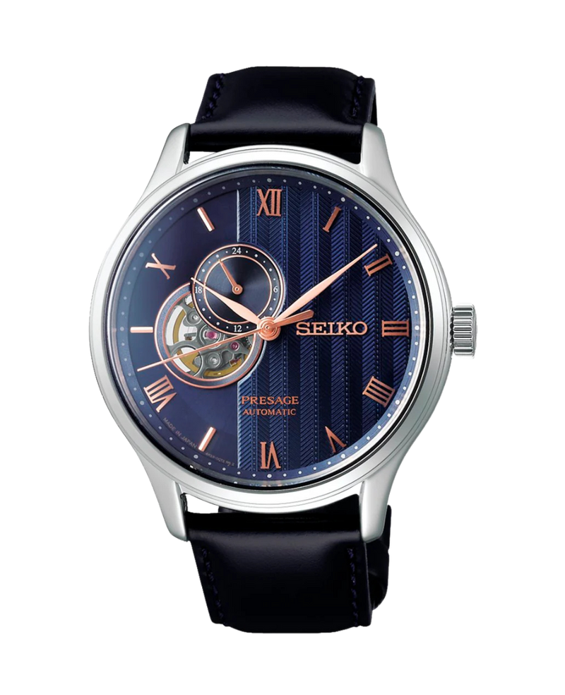 Seiko Presage Jardín Japonés Automático SSA421J1 reloj hombre acero esfera azul correa cuero negro