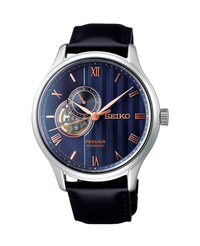 Seiko Presage Jardín Japonés Automático SSA421J1 reloj hombre acero esfera azul correa cuero negro