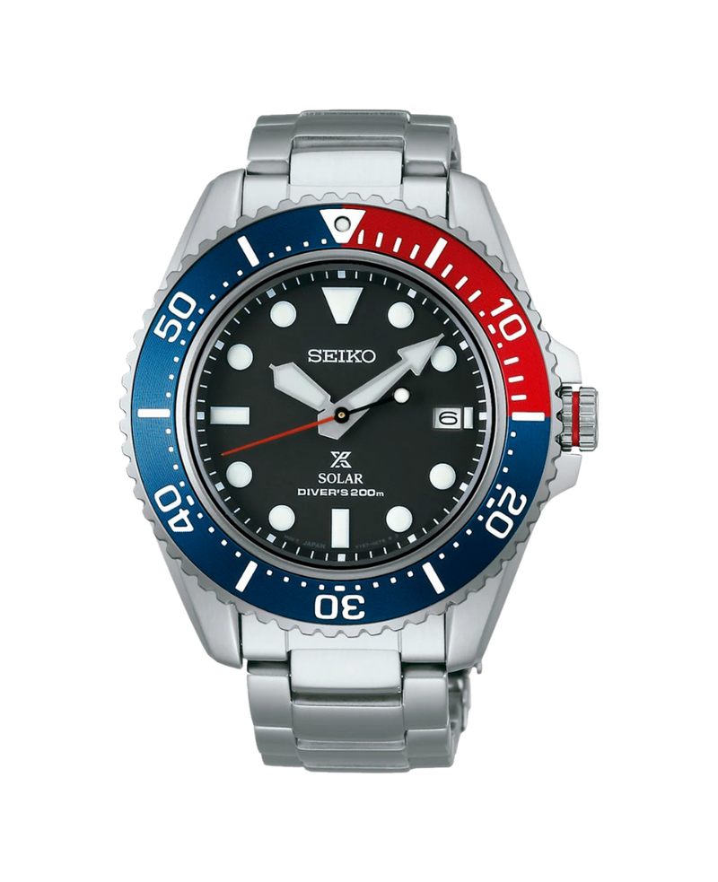 Seiko Prospex Diver's Solar SNE591P1 reloj hombre acero bisel azul rojo