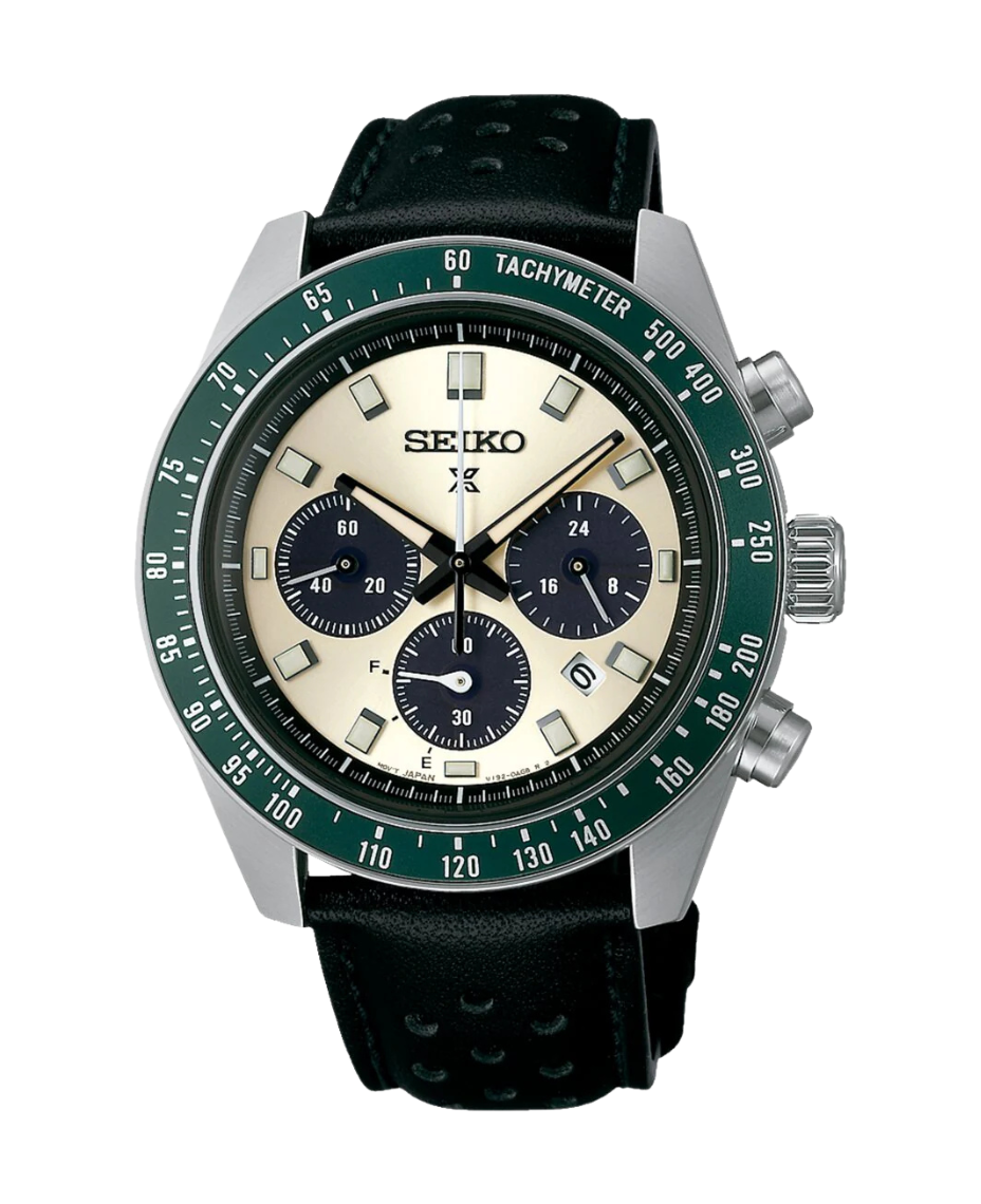Seiko Prospex Speedtimer Solar SSC943P1 reloj hombre acero bisel verde esfera blanca