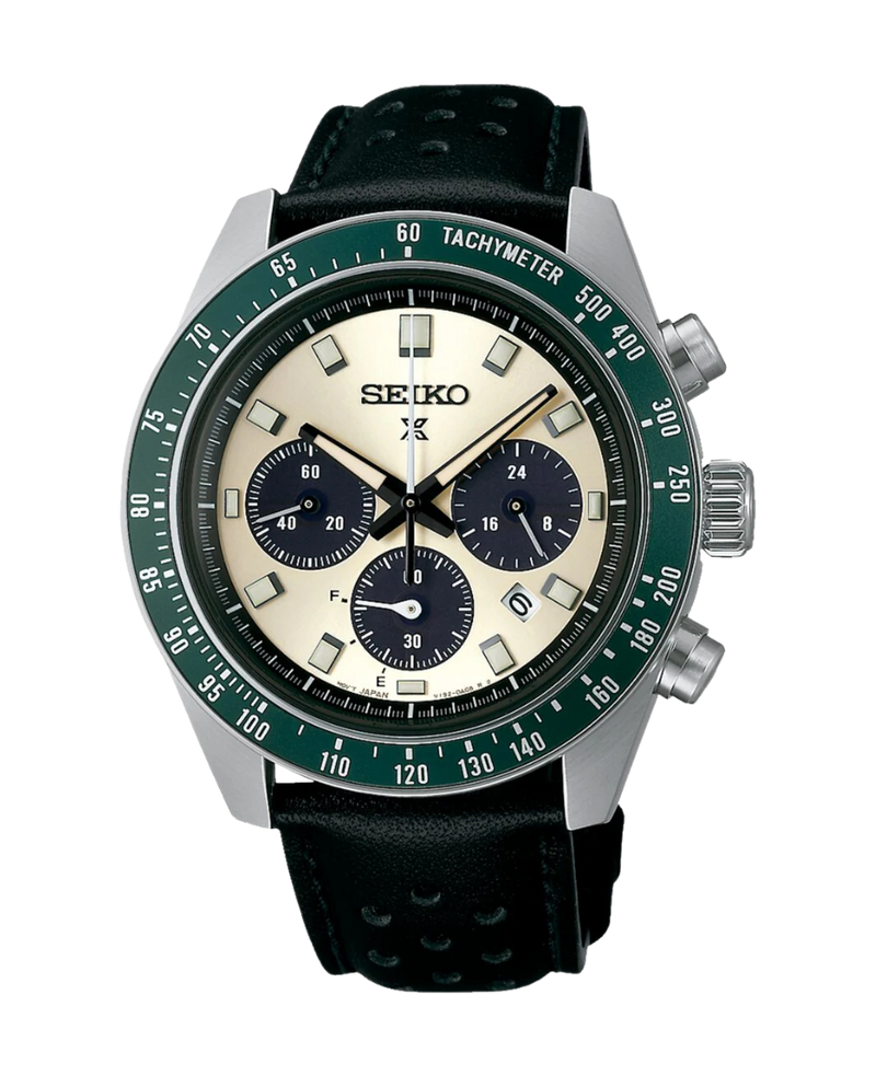 Seiko Prospex Speedtimer Solar SSC943P1 reloj hombre acero bisel verde esfera blanca